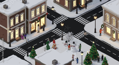 Celebrate the enchanting winter season with festive streetscapes, holiday cheer, friends and family making snowmen, and shopping for gifts in the snow