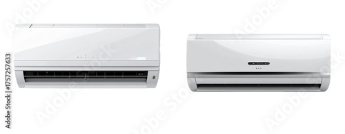 Front View of Modern White Wall-Mounted Air Conditioner, Isolated on Transparent Background