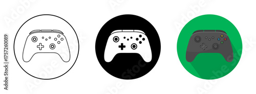 Game controller icons set, Black and white line, solid and colored joystick in circle vector illustration