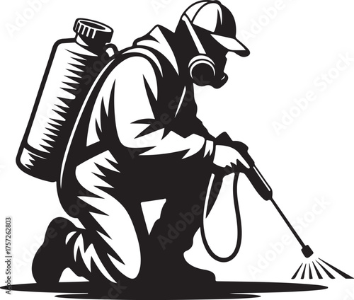 Pest Control Silhouette Worker Spraying Pesticide Chemical Application