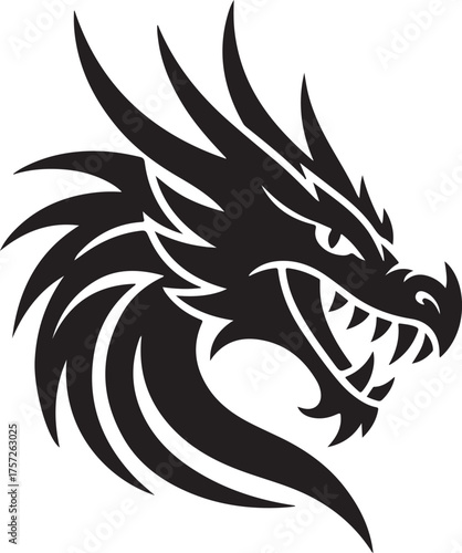 Stylized Dragon Head Profile Roaring Fiercely Fierce Creature Mythology