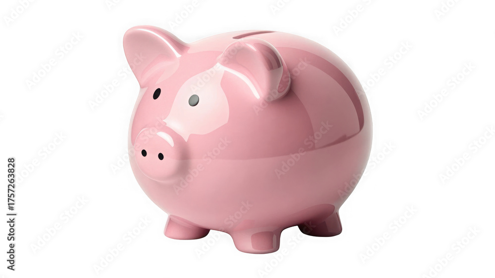 Obraz premium A cute pink ceramic piggy bank isolated on transparent background