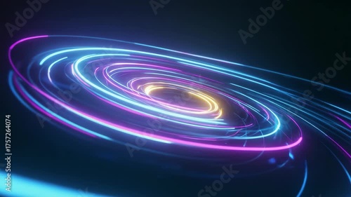 colorful neon light trails on dark background, symbolizing high-speed data flow, futuristic technology, abstract digital network, glowing streams of information