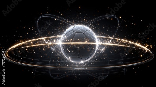 Futuristic Soccer Ball with Laser Light Effects and Starry Background