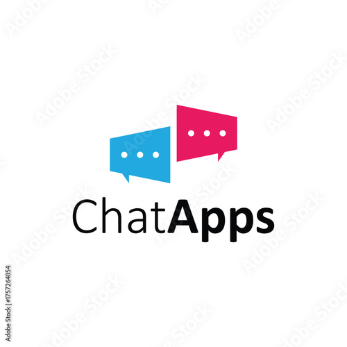 Creative chat app logo featuring two speech bubbles shaped like megaphones, symbolizing communication, conversation, and messaging. Perfect for modern tech and social media branding.