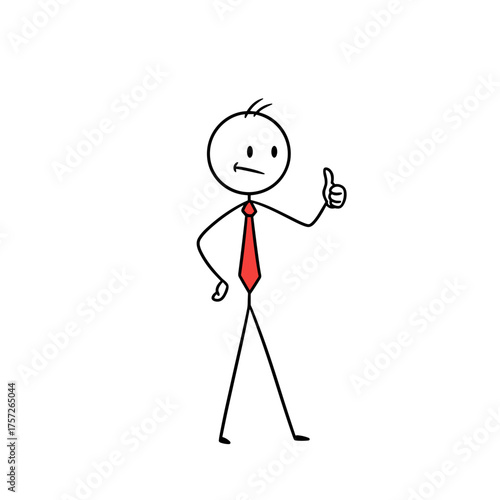 Stick figure giving a thumbs up in red tie for Customer Support  
