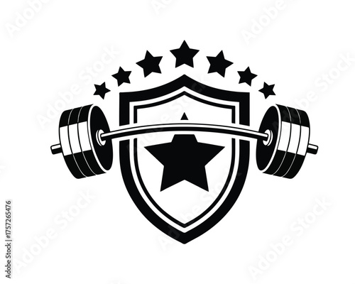 Gym Logo: Muscular Man Lifting Dumbbells in Oval Frame for Fitness and Bodybuilding