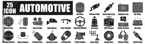 Automotive icon pack collection set for Turbo Engine, Gear Shift, Brake Disc, Clutch Pedal, Spark Plug