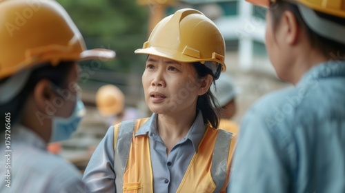 Female Thai Foreman Holding Construction Blueprint at Worksite