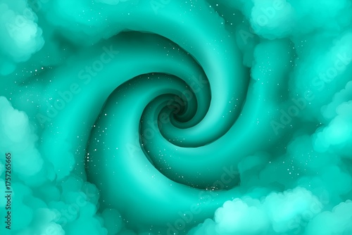 Dynamic spiral cloud structure mimicking a hurricane, featuring swirling patterns and an eye of the storm in vivid turquoise tones and textures