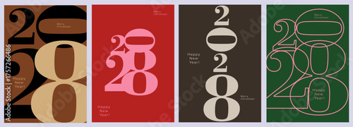 2028 Creativity Geometric Numbers design of Happy New Year and Merry Christmas. Abstract Typography for Vibrant Advertising, Web Delights, Social Media Sparks, Banners, Covers, Posters.