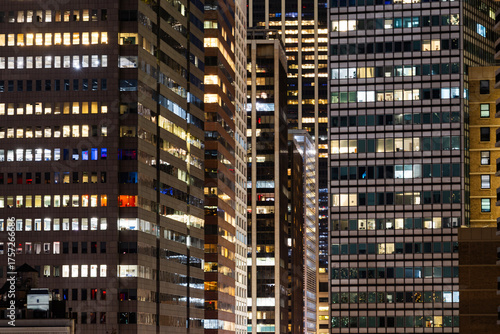 Close-up of Manhattan skyscrapers in New York, USA.