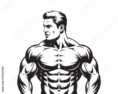 Muscular Bodybuilder Man Icon: Strong Male Fitness and Health Logo