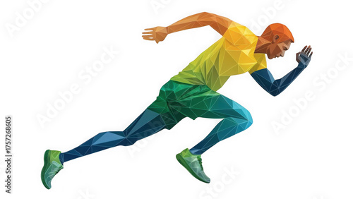 Geometric runner in motion, isolated on transparent background