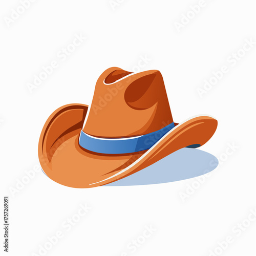 Cartoon illustration of a classic cowboy hat with a blue band isolated on white