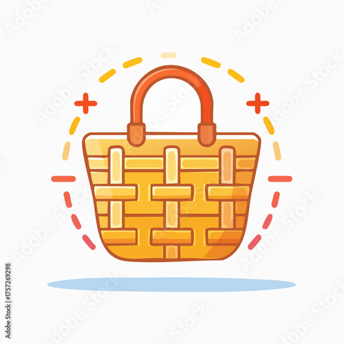 Charming Woven Basket Illustration for Picnic Season and Outdoor Activities