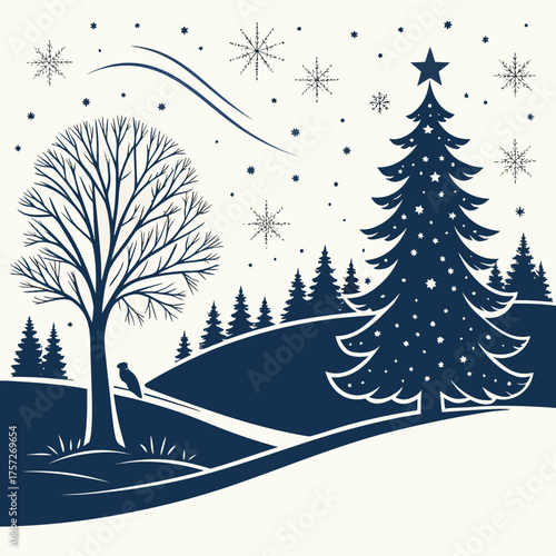 Elegant vector christmas new year winter landscape illustration scalable eps for seasonal greetings