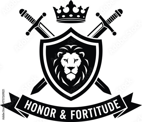 Lion crest with crossed swords and crown emblem