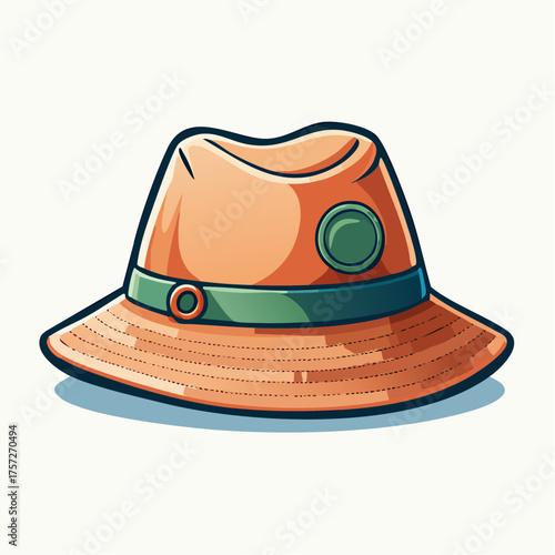 Illustration of a stylish safari hat featuring a brim and distinctive design elements