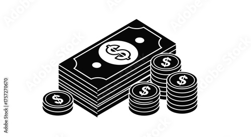 Money matters with stacked bills and coins, representing wealth, investment, and financial growth for business success, savings, and economic stability
