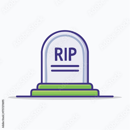 Minimalist tombstone illustration with RIP inscription on a light background
