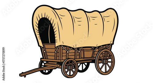 Vintage covered wagon illustration evokes American West adventures, perfect for history lessons, travel brochures, and nostalgic designs of pioneering days
