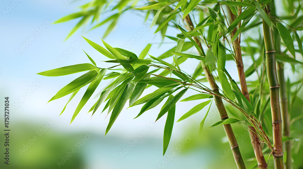 Obraz premium Bamboo Plant Stalks with Green Leaves