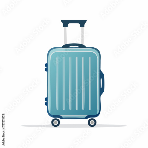 Stylish teal rolling suitcase illustration perfect for vacation and travel themes