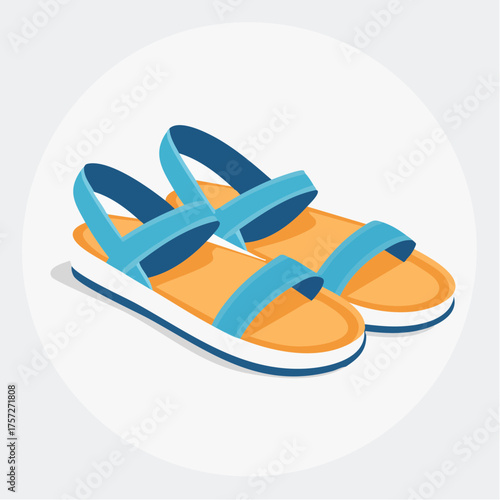 Two sandals light blue straps and orange insoles in a vector format design