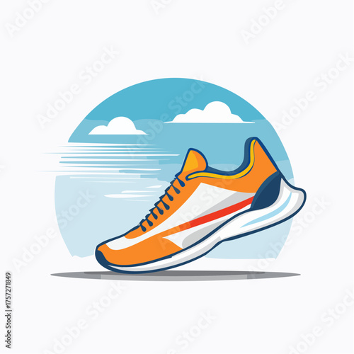 Vibrant athletic shoe illustration symbolizing speed and motion with cartoon style