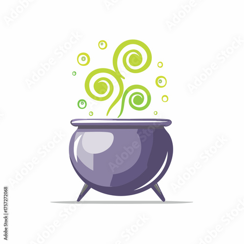 Whimsical witch's cauldron bubbling with a magical green potion in cartoon style