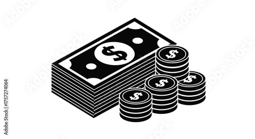 Stack of cash and coins representing financial growth, wealth accumulation, and successful business investments