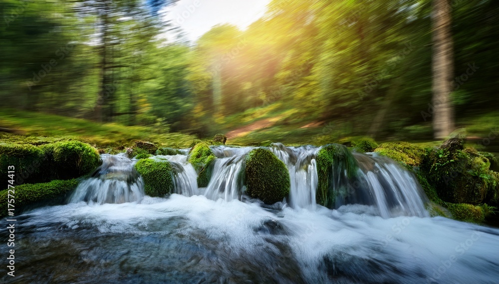 Fototapeta premium Small Waterfall In The Natural Forest Water Source And Environmental Conservation