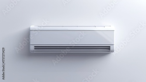 Modern wall-mounted air conditioner unit in a minimalist room with soft lighting and neutral colors