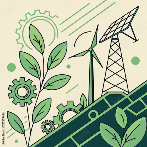 Futuristic green technology vector illustration sustainable innovation renewable energy sources