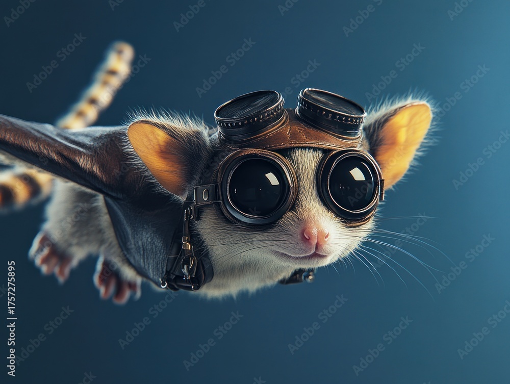 Obraz premium Flying lemur with goggles and wings