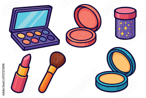Beauty tools for makeup application and cosmetics organization. Set of 6 vector illustration