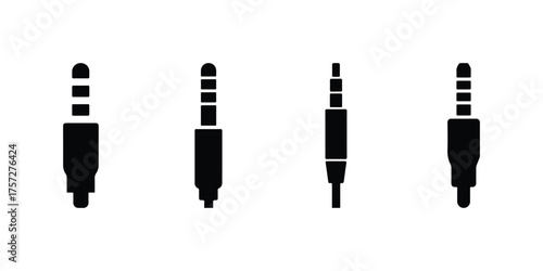 Vector audio jack plug icons set isolated on clean background
