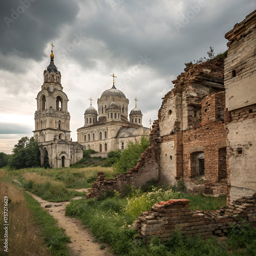 old ruin against saint vladimir cathedral