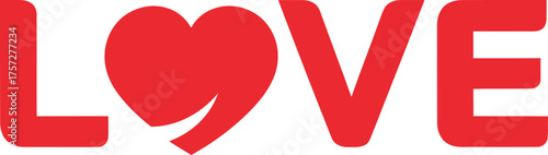 Red heart symbol replaces the letter O in the word L O V E love
