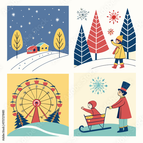 Charming christmas and new year vector illustrations collection for festive greetings and designs