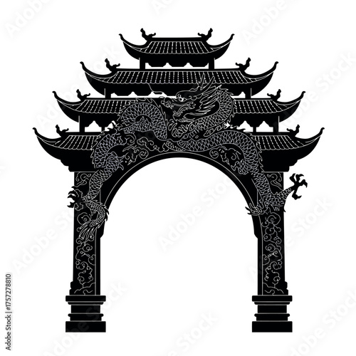 Ornate Chinese Archway Silhouette Design.