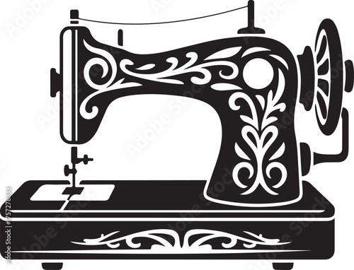 Vintage Sewing Machine Black Outline Cloth Craft Needlework Tailoring