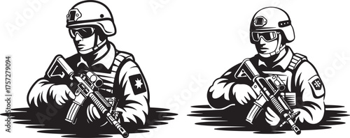 Soldier Silhouette Military Man Armed with Rifle