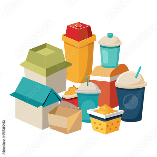 Collection of diverse takeaway food and drink containers vector illustration scalable eps icon
