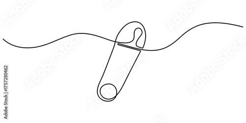 Safety pin continuous one line art drawing of outline vector illustration. Single line art safety pin. Editable stroke