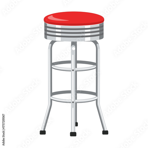 Retro Diner Bar Stool with Red Seat and Chrome Legs.