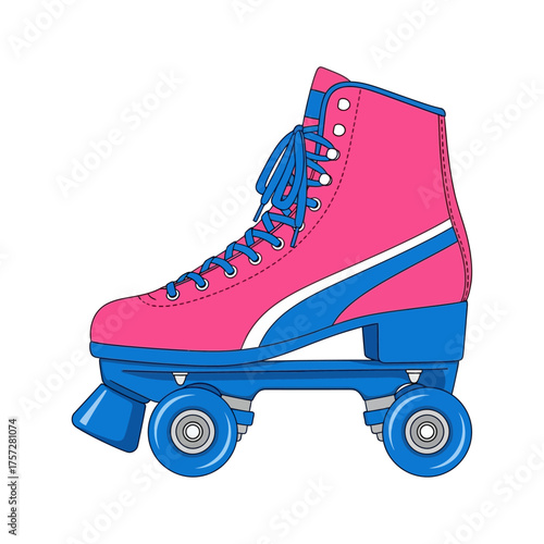Pink and Blue Roller Skate Isolated on White Background.