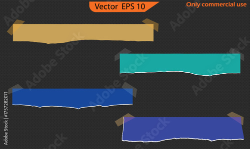 Set of torn paper banners. Paper different scraps set ripped page piece. Torn note paper page.  My original work.	