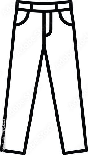 Simple outline graphic of classic denim jeans for casual fashion and style concepts